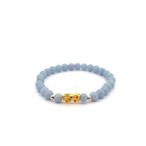 18K Gold Dragon Pixiu Piyao Lucky Charm Bead Bracelet Gemstones Natural Angelite